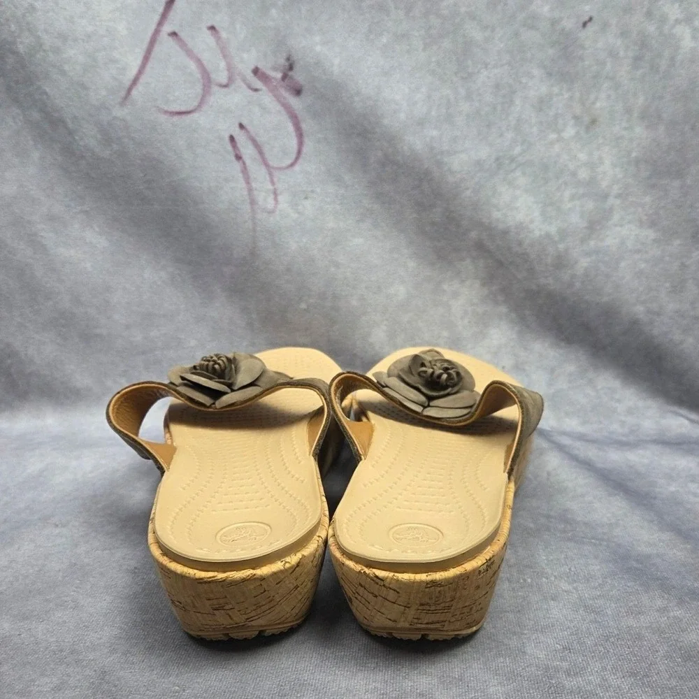 Crocs Cyprus IV Olive Green Floral Cork Wrap Platform Wedge Sandals W11‎ 15368